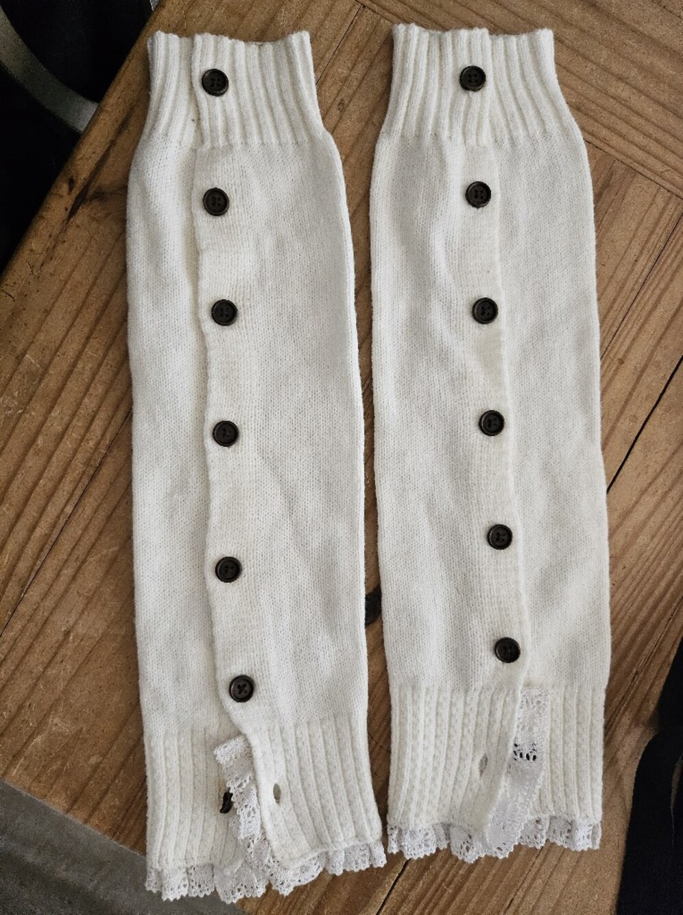 Cream Knit Button Lace Boot Cuffs / Leg Warmers – One Size